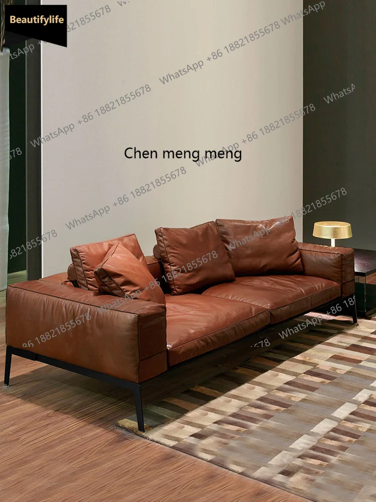

B456 Скандинавский кожаный диван, первый слой из воловьей кожи для гостиной, итальянский постмодернистский простой итальянский легкий роскошный индустриальный стиль