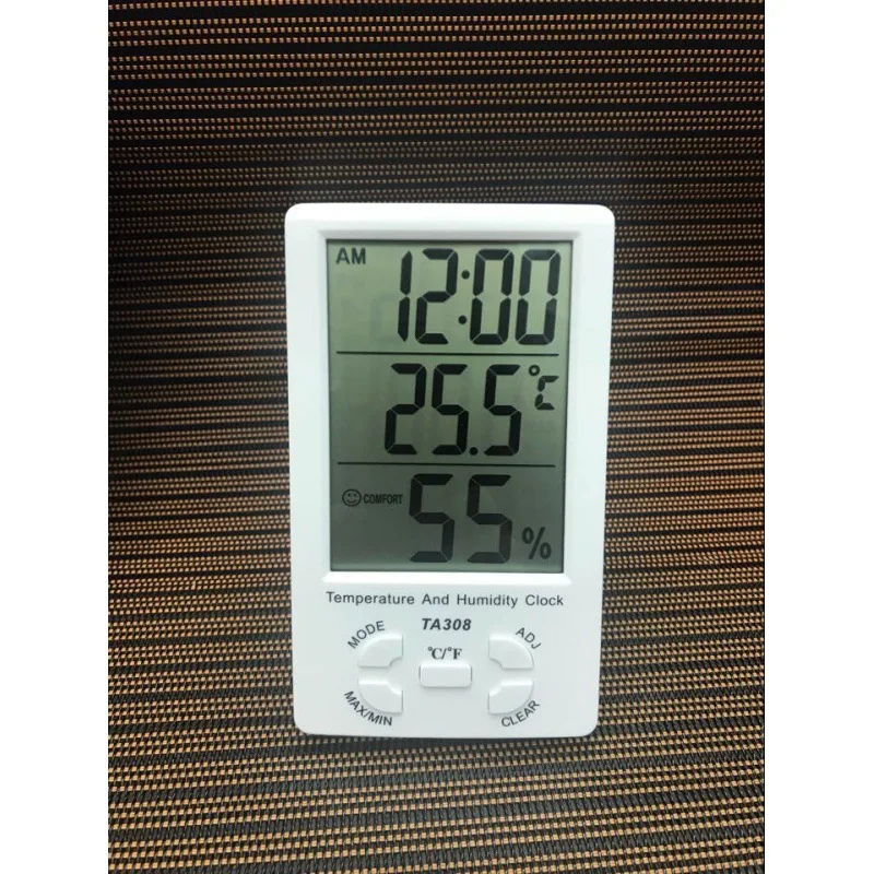 TA308 White Multi-function Extra Large Screen Thermo-Hygrometer Time Temperature Humidity Meter