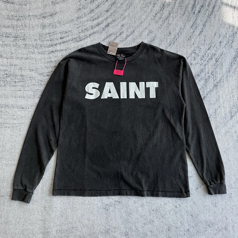 

Retro American High Street Heavyweight Cracked Print Long Sleeve Loose Casual Unisex T-shirt Youth Fashion Spring Autumn