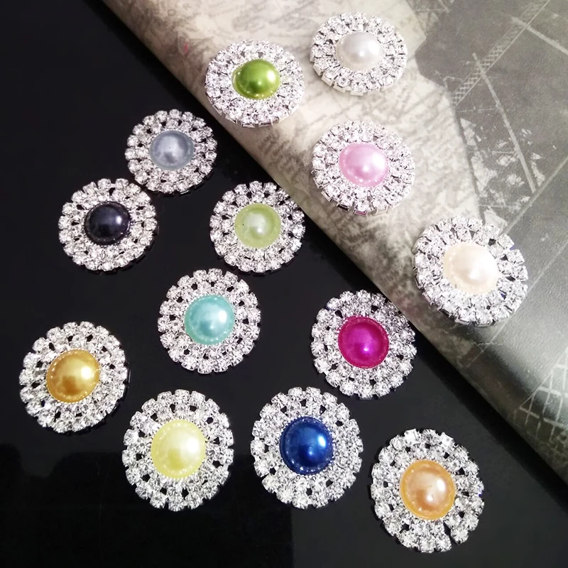 

Engood 100Pcs 22mm Pearl Center Double Rhinestone Button Sewing Trim & Embellishments Craft Buckles for Wedding DIY Hair HZ276