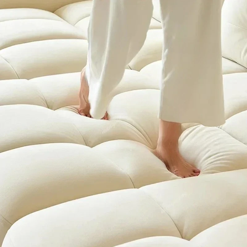 New arrive Electric function fabric sofa bed living room cream wind small apartment retractable straight row puff sofa