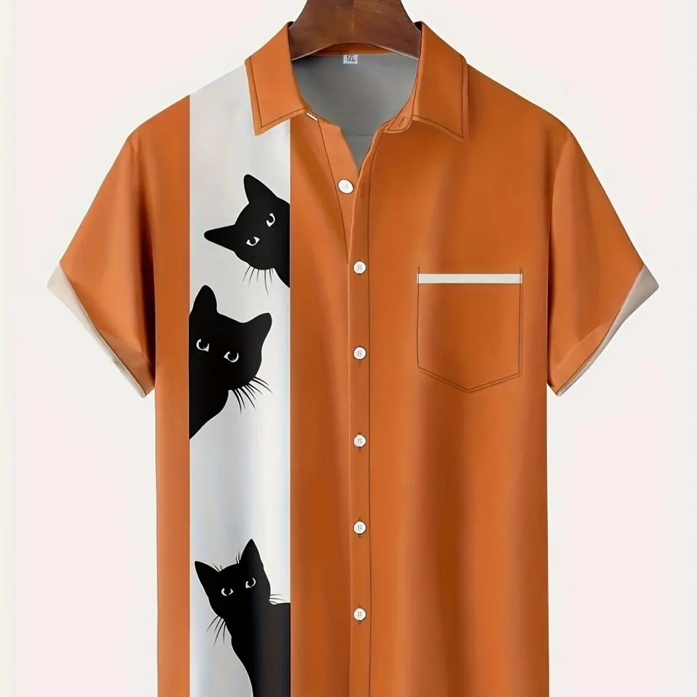 Chemise imprimée de dessin animé de chat] grande taille impression numérique 3D dessin animé amusant chemise à manches courtes pour hommes chemise de vacances hawaïenne de mode