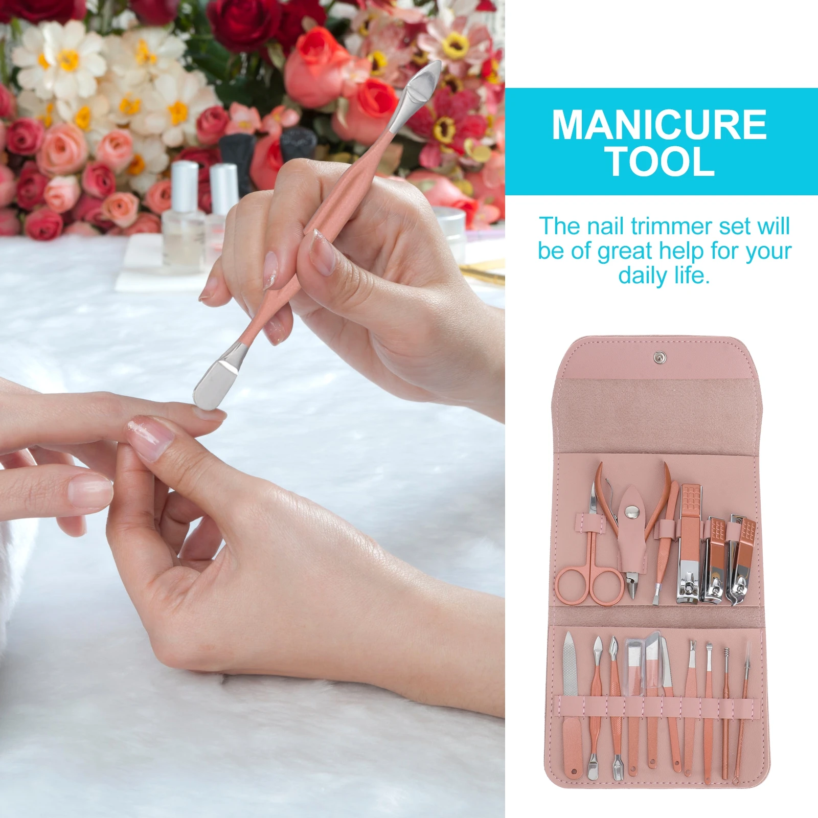 

16 Pcs Manicure Tool Set Toenail Making Tools Clippers File Trimmer Rose Gold