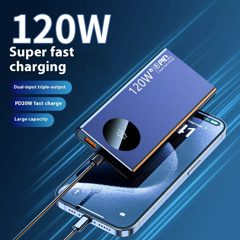 10000mAh 120W Super szybkie ładowanie Powerbank przenośna ładowarka do iPhone Samsung Huawei xiaomi Power Bank o dużej pojemności