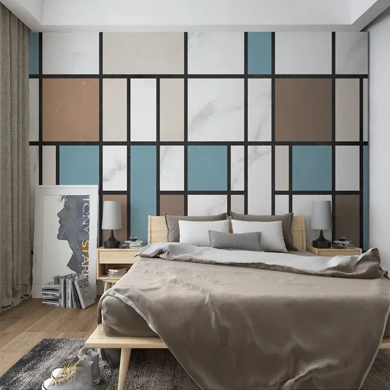 Papier Peint Mural 3D Personnalisé, Moderne, Minimaliste, Créatif, Abstrait, Géométrique, Marbre, Jazz, Fond Blanc, Peinture Murale