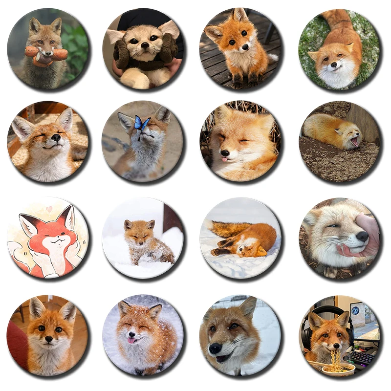 58mm 1PC Cute Fox Round Badge Creative Brooch Clothing Backpack Accessories Lapel Pin