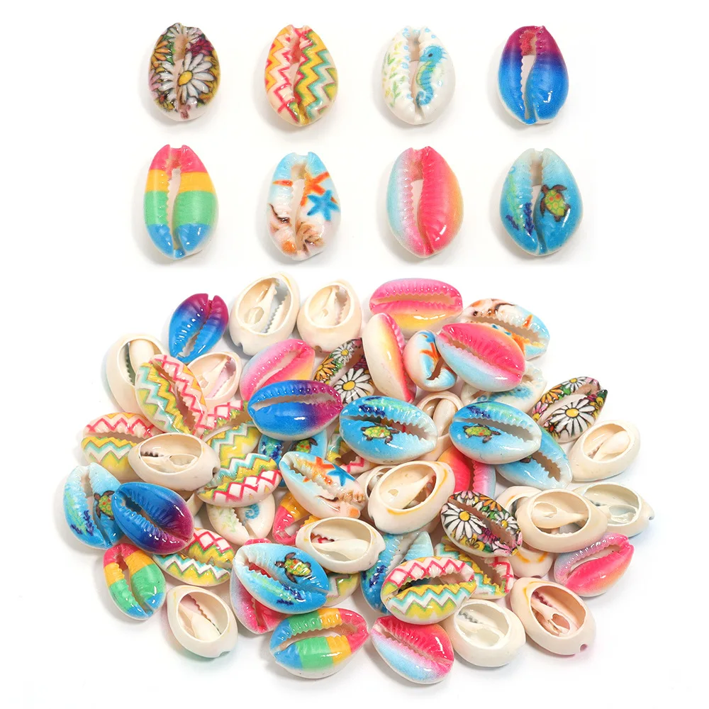 10pcs Colored Sea Shell Beads For Jewelry Making Cowrie Cowry Charm Beads DIY Necklace Bracelet Accessories Jewelry Findings