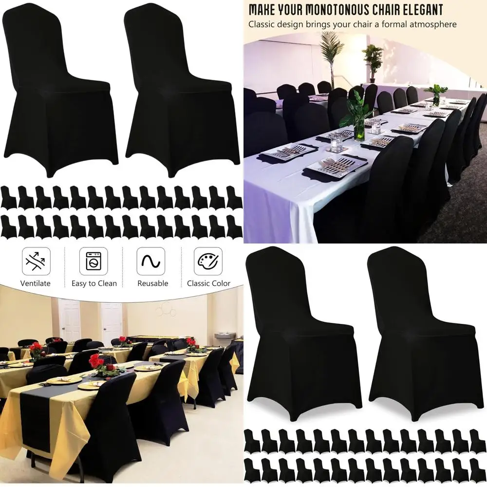

30-Piece Black Stretch Polyester Spandex Chair Covers - Universal Washable & Removable for Weddings, Banquets, and Party Decorat