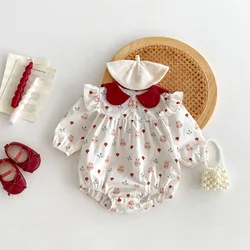 MILANCEL Autumn Baby Girls Clothes 0-24M Infant Cute Bunny Floral Print Bodysuit Toddler Peter Pan Collar One Piece Outwear