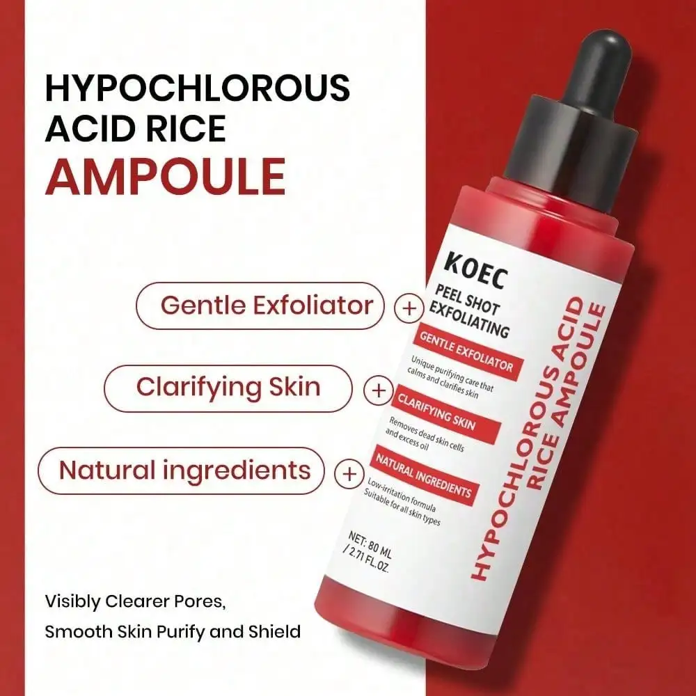 Hypochlorous Acid Gentle Exfoliating Serum Daily Deep Purifying Facial Essence Eliminate Dead Skin And Blackheads Stabilize Skin Oil Rice Extract Panthenol Replenish Water Refine Coarse Skin 2.7Fl.Oz For All Skin Types