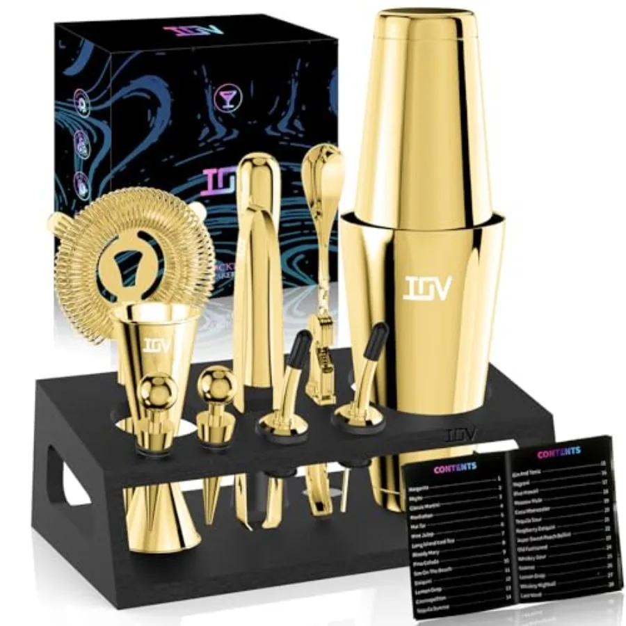 

Cocktail Shaker Set: 12Piece Mixology Bartender Kit Bar Set 18oz and 28oz Boston Shaker Drink Mixing Tools for Home with Recipe