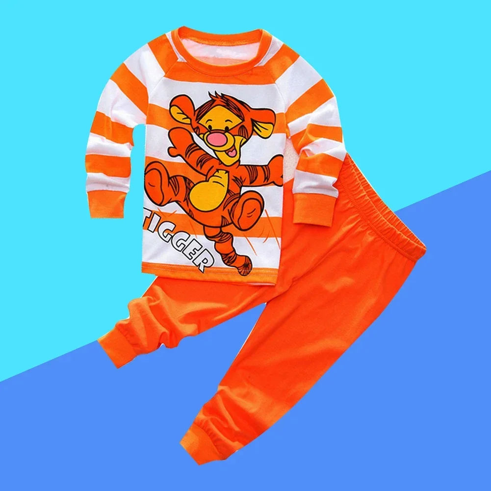 Spring Autumn Tigger Children's Clothing Sets Orange Stripe Boy Girl Sleepwear Clothes Kids Pajamas Set Baby Boys Girls Pyjamas