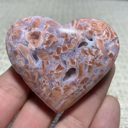 Heart Shaped Pink Flower Agate Palm Stone Natural Mineral Gem Specimen Polishing process Decorative Spiritual Meditation