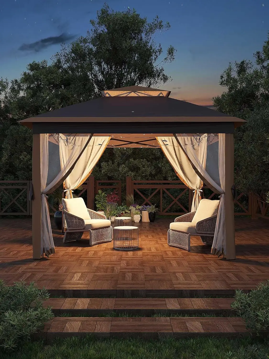 

11x11 Pop Up Gazebo Tent with Mosquito Netting Outdoor Canopy Shelter Easy Setup Water UV Resistant Khaki