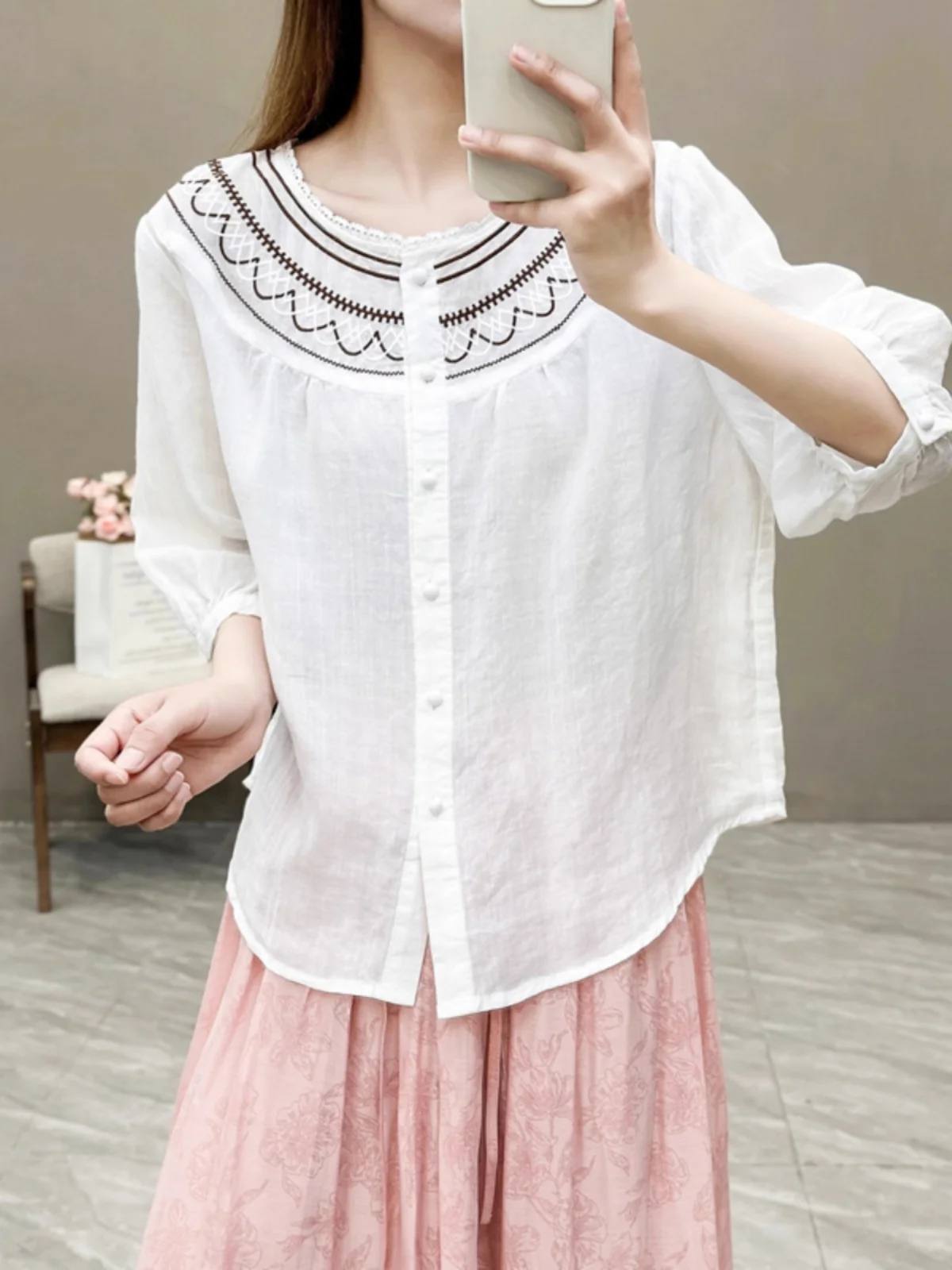 الفني القطن الكتان المطرزة irt رقيقة f Sve الدانتيل طوق حجم كبير المرأة الصيف أعلى عارضة فضفاضة تناسب irt