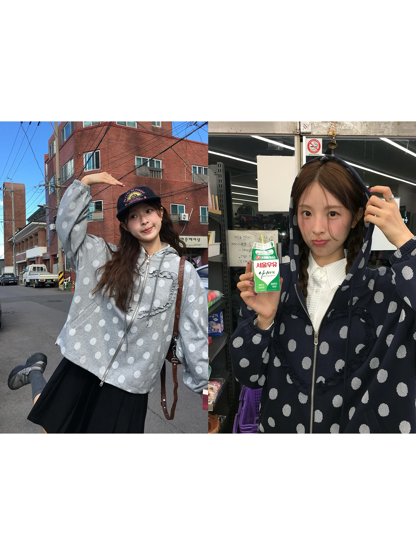 

WHYSTUDIO Retro Korean Sle Heart Polka Dot Sweatirt Jaet Sweet Top Women's Faion Spring Autumn 2025 Ladies' ort Out...