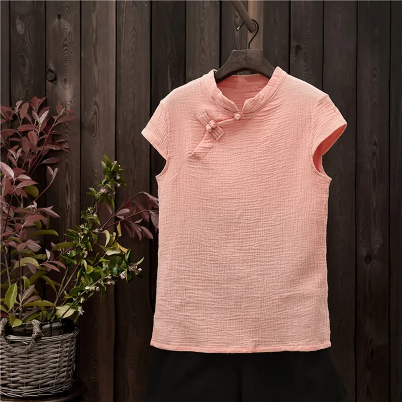 Women 2026 Chinese Style Vintage Cotton Linen Blouses Elegant &curve casual Basic Blusas Feminina tops camisas blusa feminina