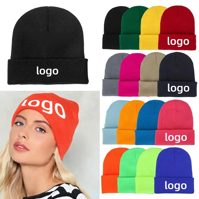 

Custom hats with logo Autumn and winter warm Print Logo for men women solid Knitted hat gorras para mujer sombrero 모자