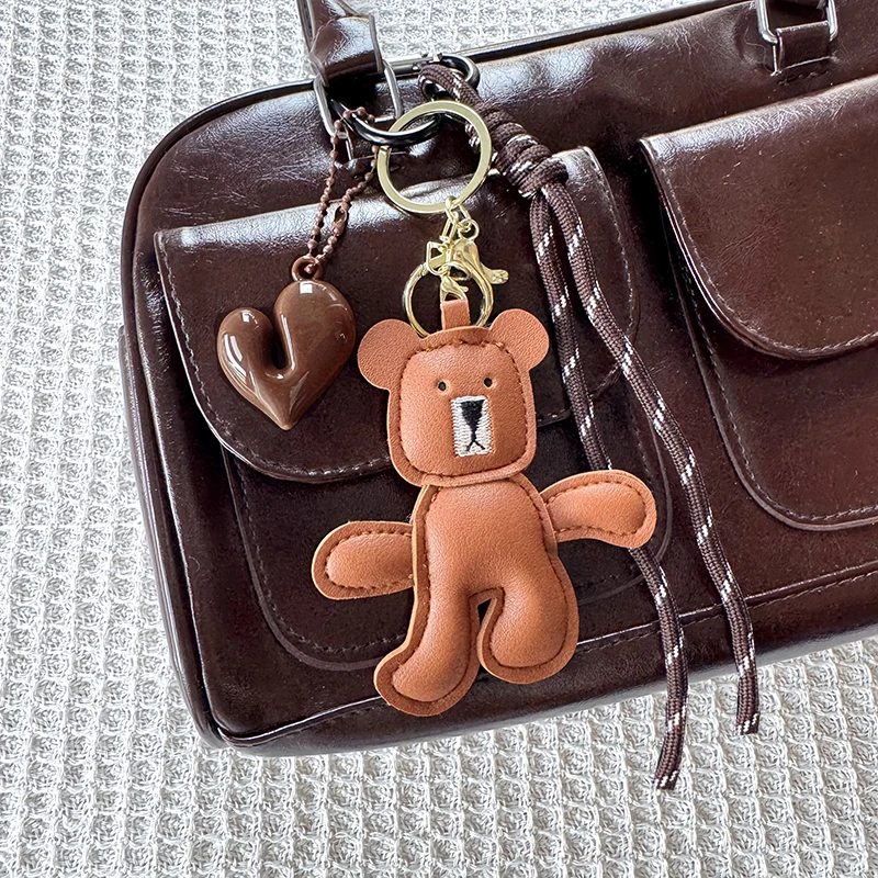 Handmade High-Quality Embroidered Bear Pendant Leather Keychain DIY Hanging Decoration Accessories Clothing Decorations