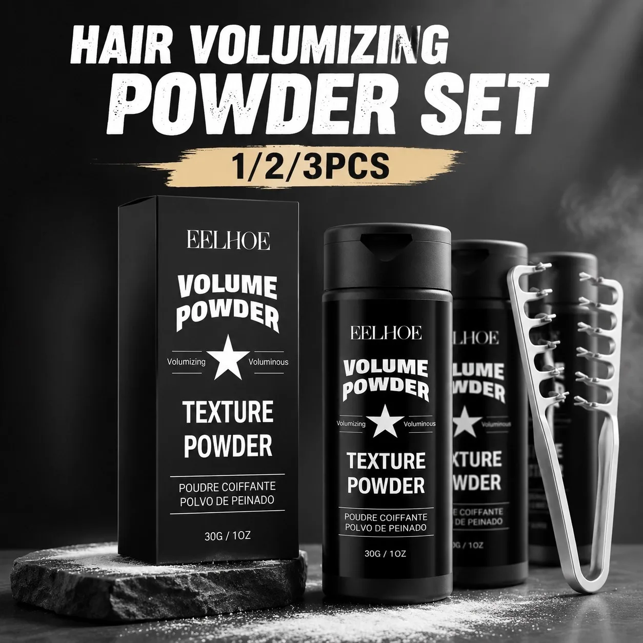 Ensemble de poudre volumisante pour cheveux avec peigne coiffant, contrôle de l'huile, texture mate, poudre longue durée pour coiffage des cheveux pour hommes et femmes 1
