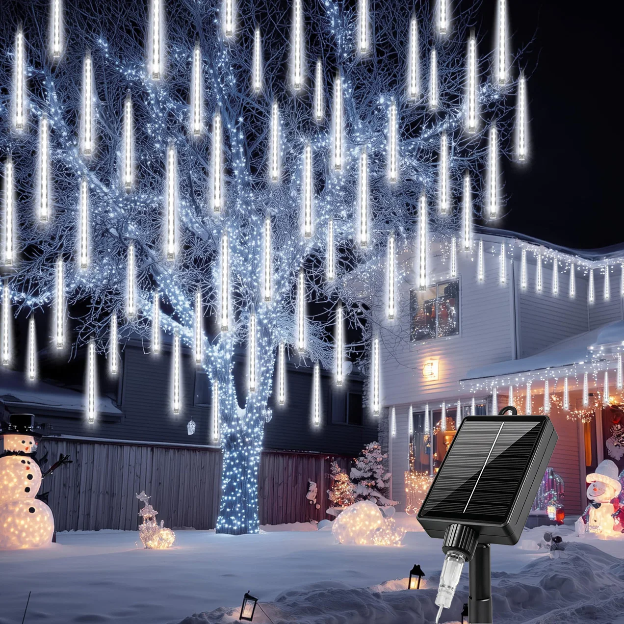 Solar LED Icicle String Light Meteor Shower Light Outdoor Christmas Fairy Light for Wedding Party Yard Christmas Tree Decor Lamp
