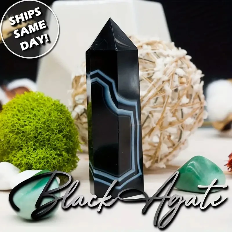 

1pc Black Agate Crystal Tower Unique Onyx Quartz Wand Obelisk, Jewelry Accessory, Perfect for Home Decor Gift