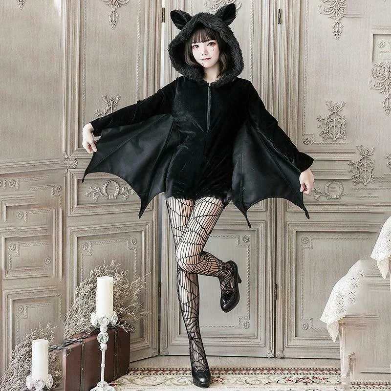 Felpa con cappuccio Black Bat Wing felpa Punk Gothic Kawaii Costume Cosplay