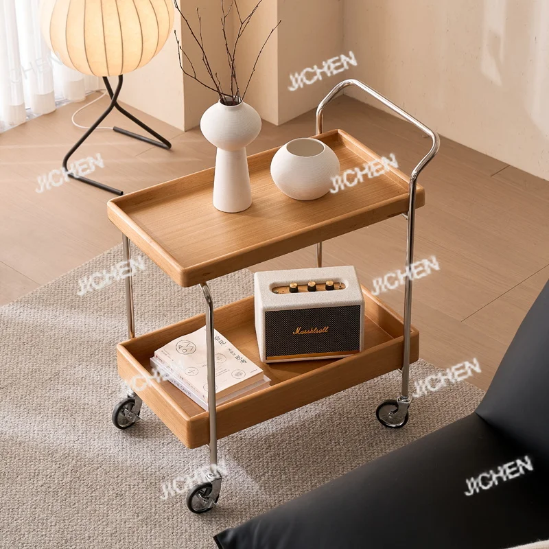 

JC Stainless Steel 2-Tier Rolling Cart Mobile Kitchen Side Table for Living Room Coffee Table Vintage Storage Organizer with Whe