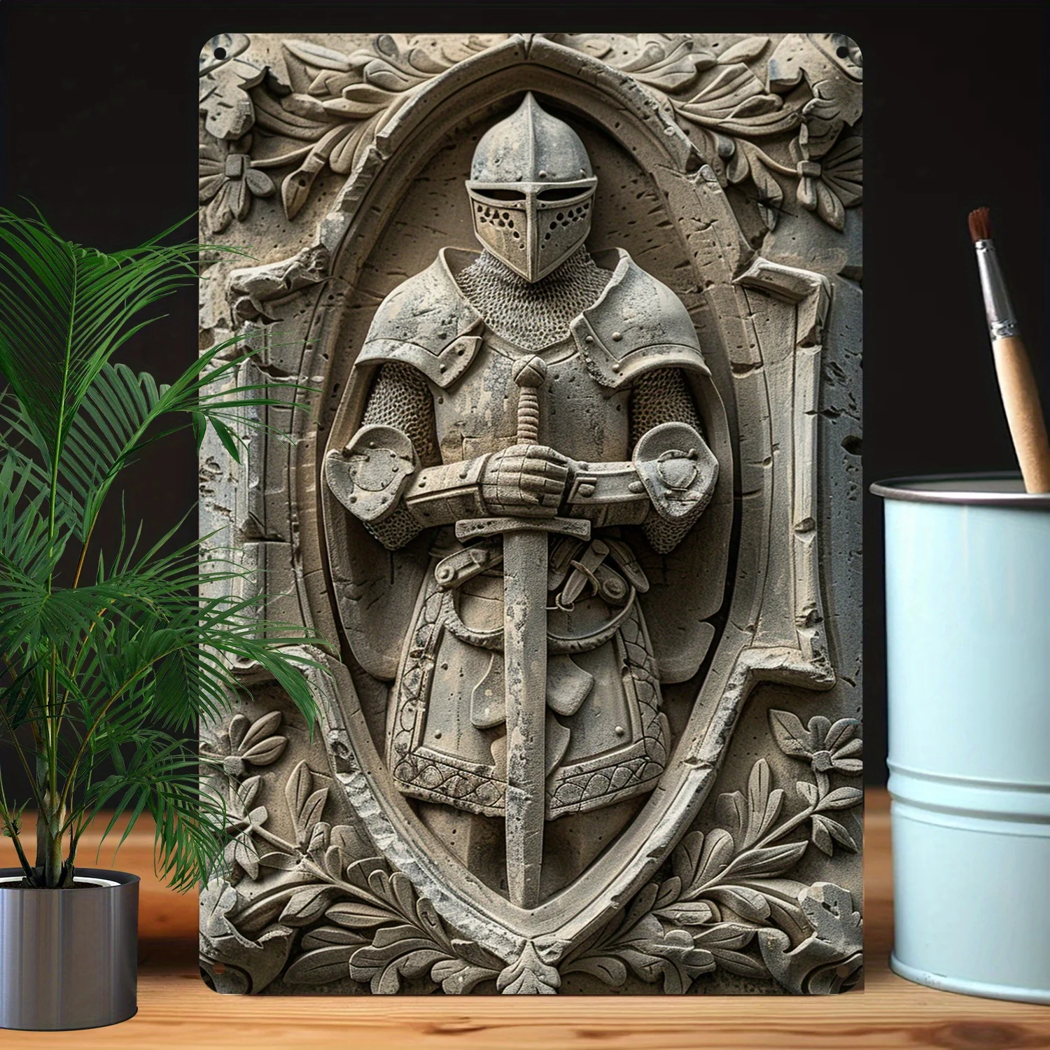 

Medieval Knight Wall Art, 2D Relief Effect, Moisture Resistant Wall Decor for Home, Gym, Garden – Durable Medieval Theme Decor