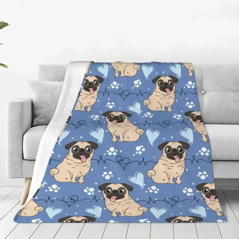 Pug dog flange blanket animal for living room warm soft throw blanket camping printed bed cover sofa bed