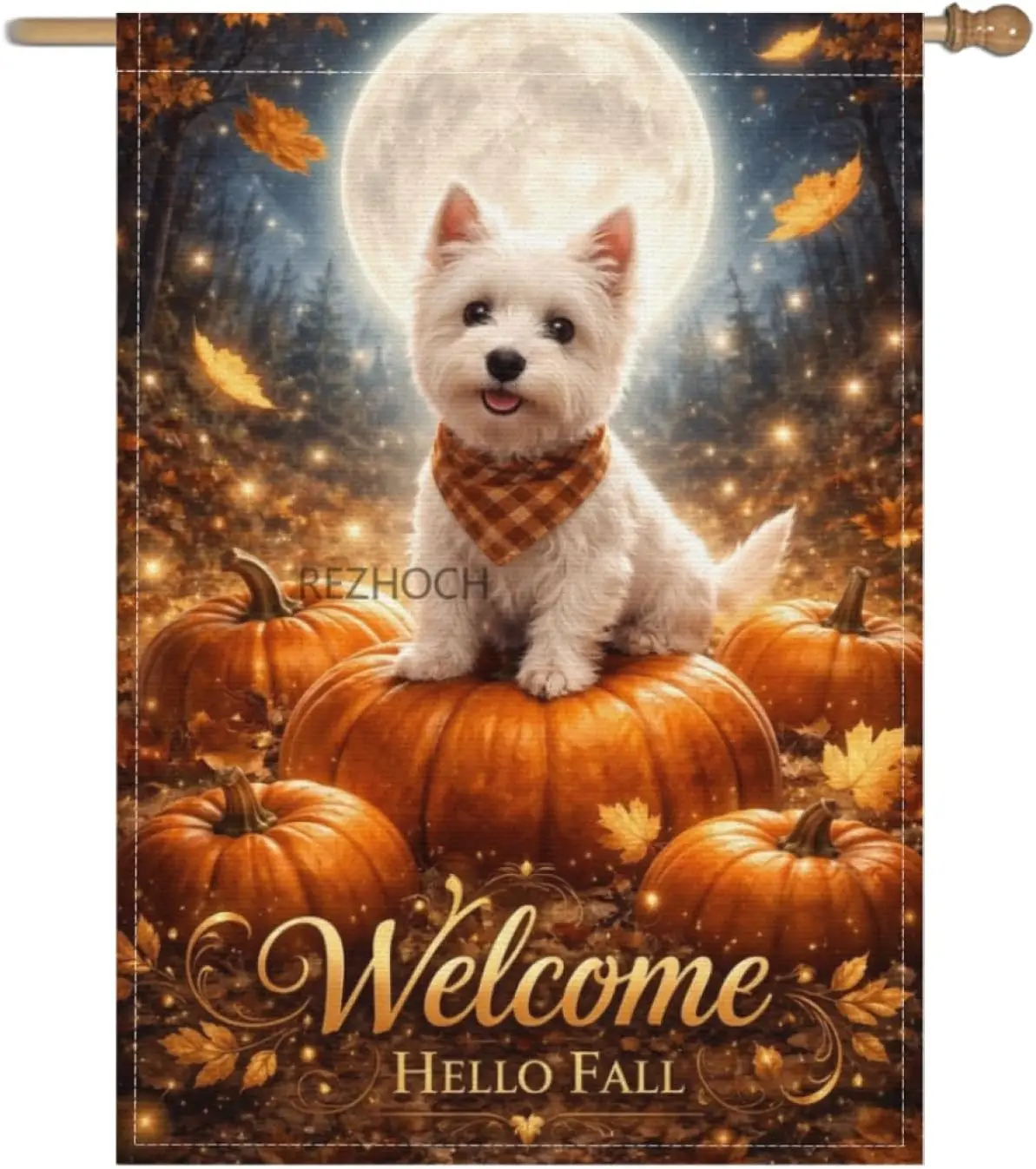 Fun White Terrier Dog Fall Garden Flag 28x40 Inch,Autumn Pumpkin Cute Animal Welcome Hello Fall Outdoor Yard Decor,Double Si yyi