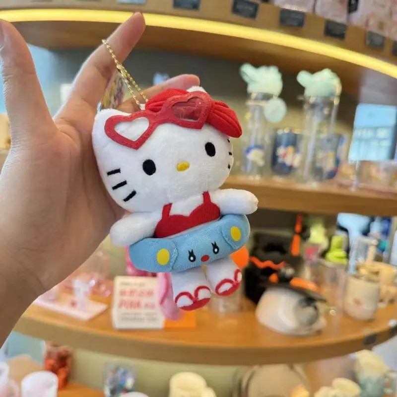 

Sanrio Hello Kitty Cartoon Plush Series Doll Filling Keychain Hawaii Swim Ring Series Dark Skin Toy Pendant Christmas Gifts