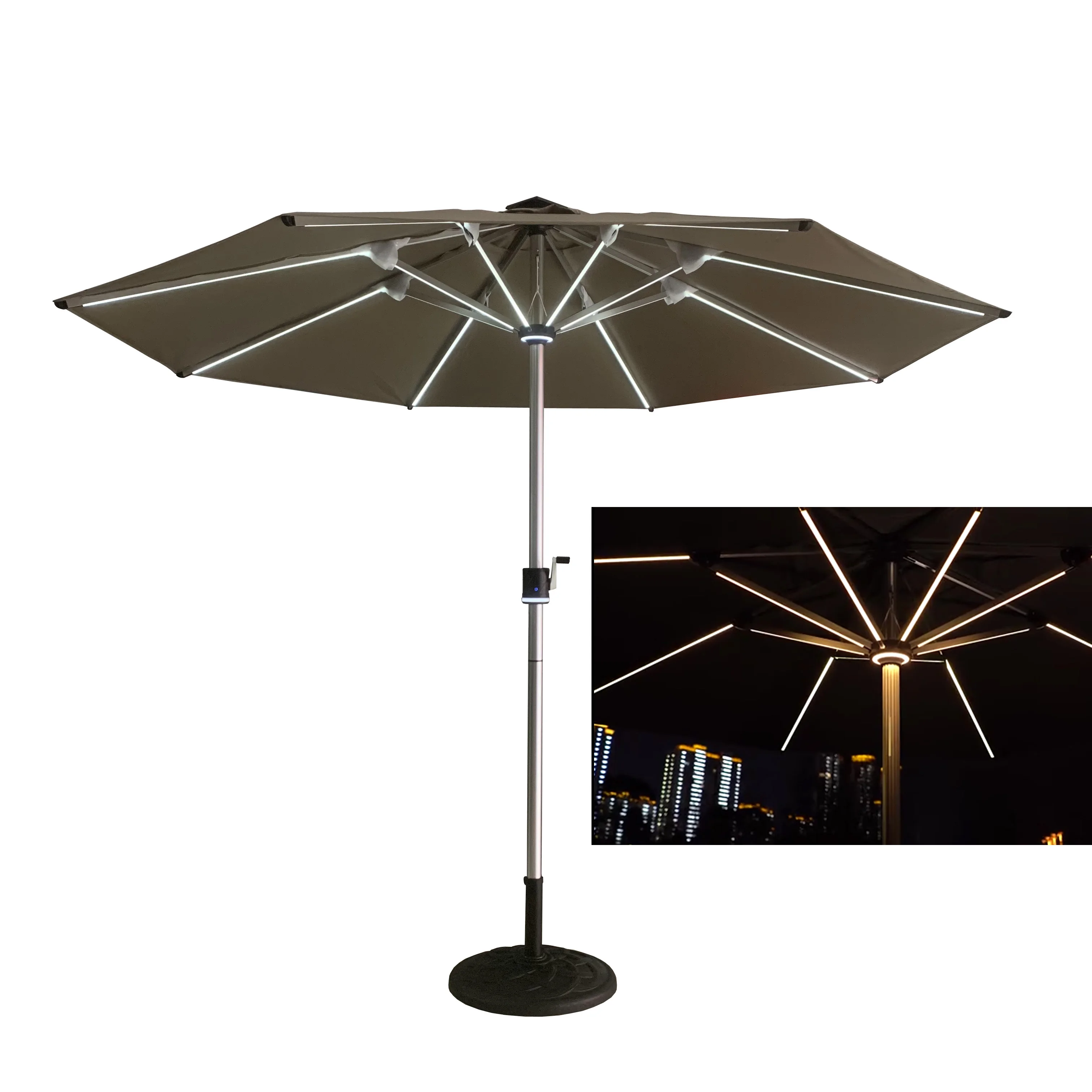 3m 8 Ribs Aluminum Frame Big Patio Umbrella With Solor Energy LED Light