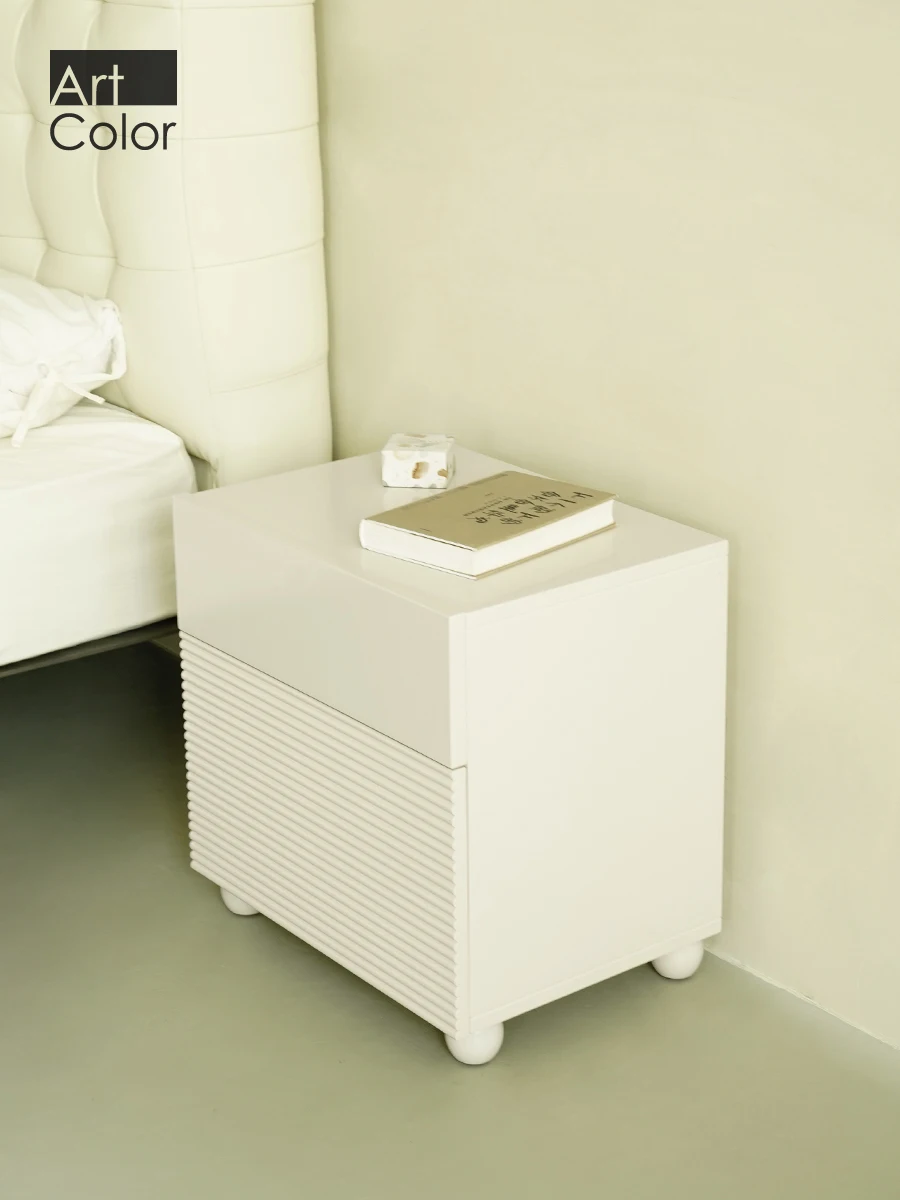 White bedside table, modern and minimalist bedroom, bedside small cabinet, bedside side cabinet