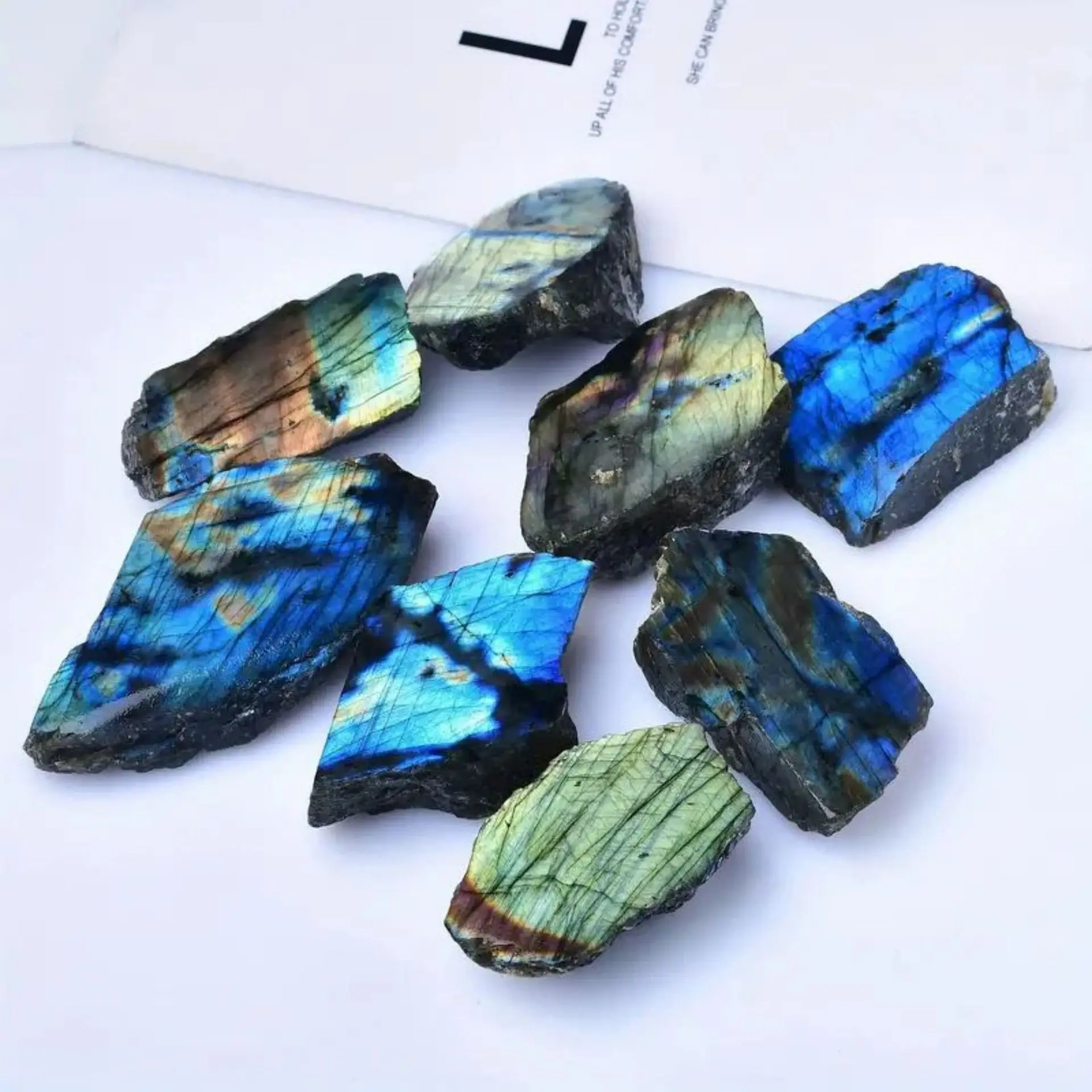 

Natural Rock Stone Bulk Rough Stone Semi-polished Raw Labradorite Slices Office Decoration
