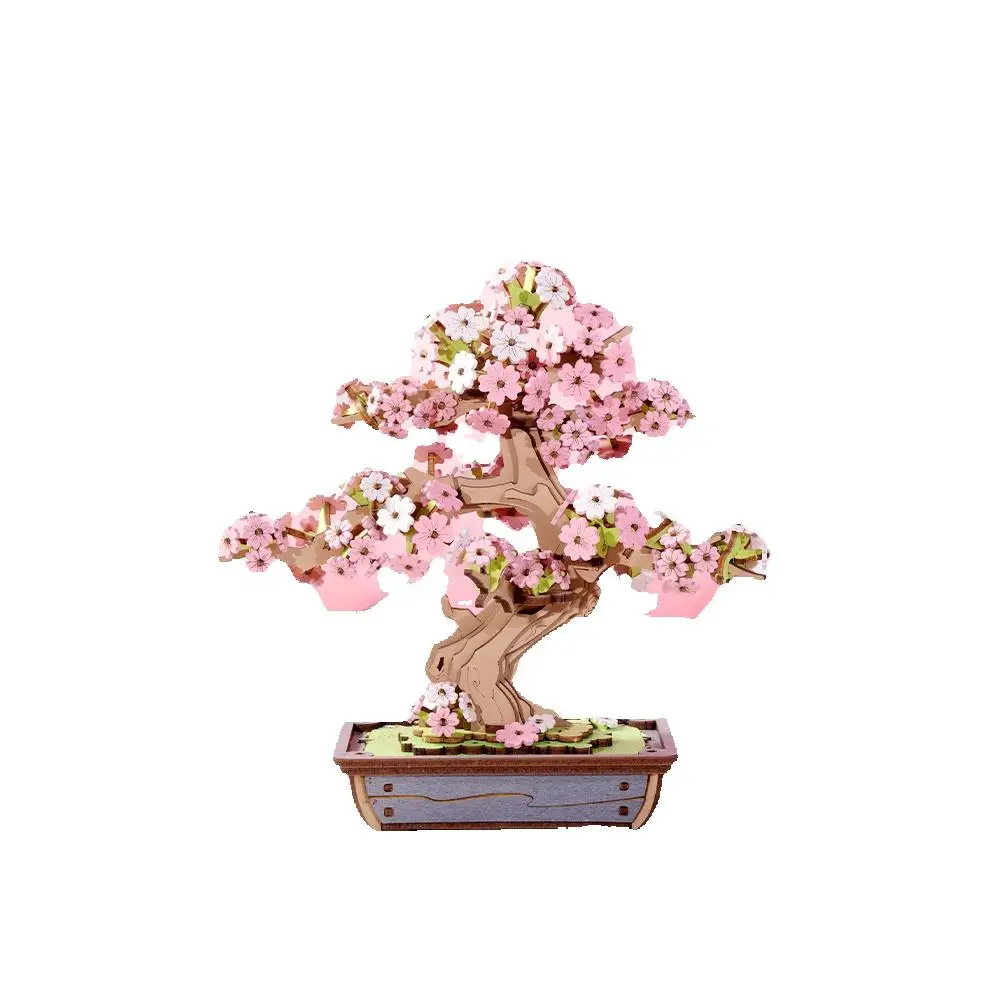 Robotime Rolife 3D drewniane puzzle Sakura Bonsai Evergreen Pine Bonsai bardzo łatwe do złożyć zabawki świąteczne prezenty dla rodziny