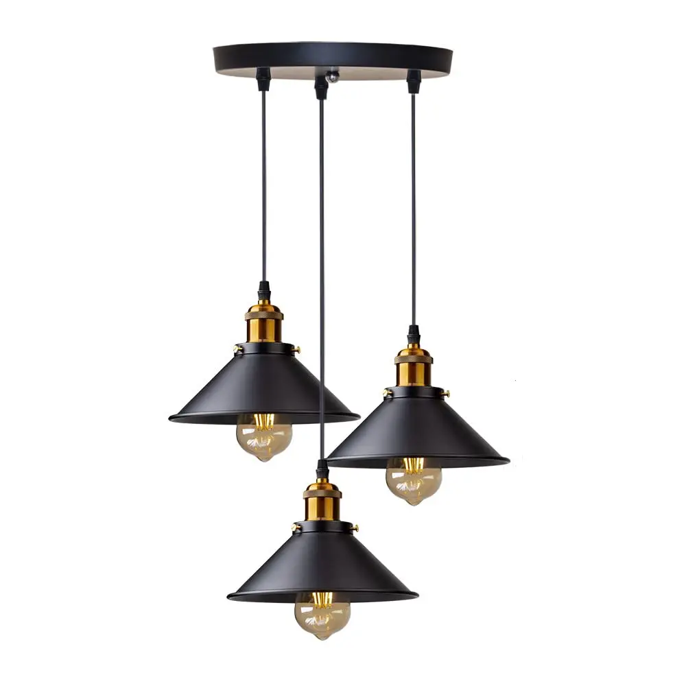 3 Lights Vintage Industrial Pendant Light, Metal Edison Design,Black Metal Hanging Chandeliers,E27 Ceiling Lighting for Kitchen