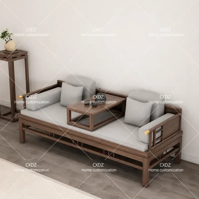 Solid Wood Arhat Bed Sliding Sofa Bed for Living Room Small Apartment Zen Style Modern Dual Purpose Convertible Furniture
