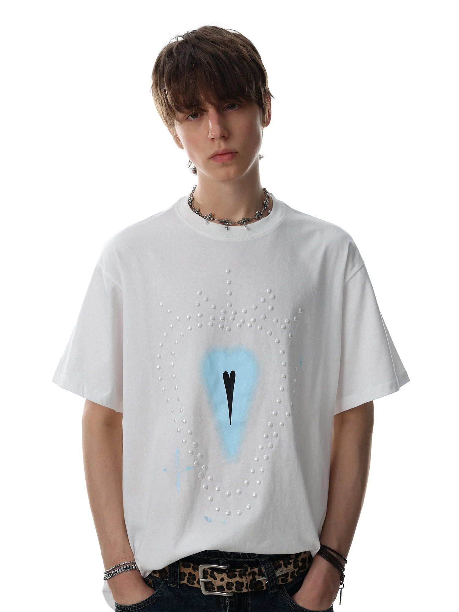 American Style Retro Creative Print Short Sleeve T-Shirt Men's Loose Casual Versatile Cotton Top Fashionable round Neck