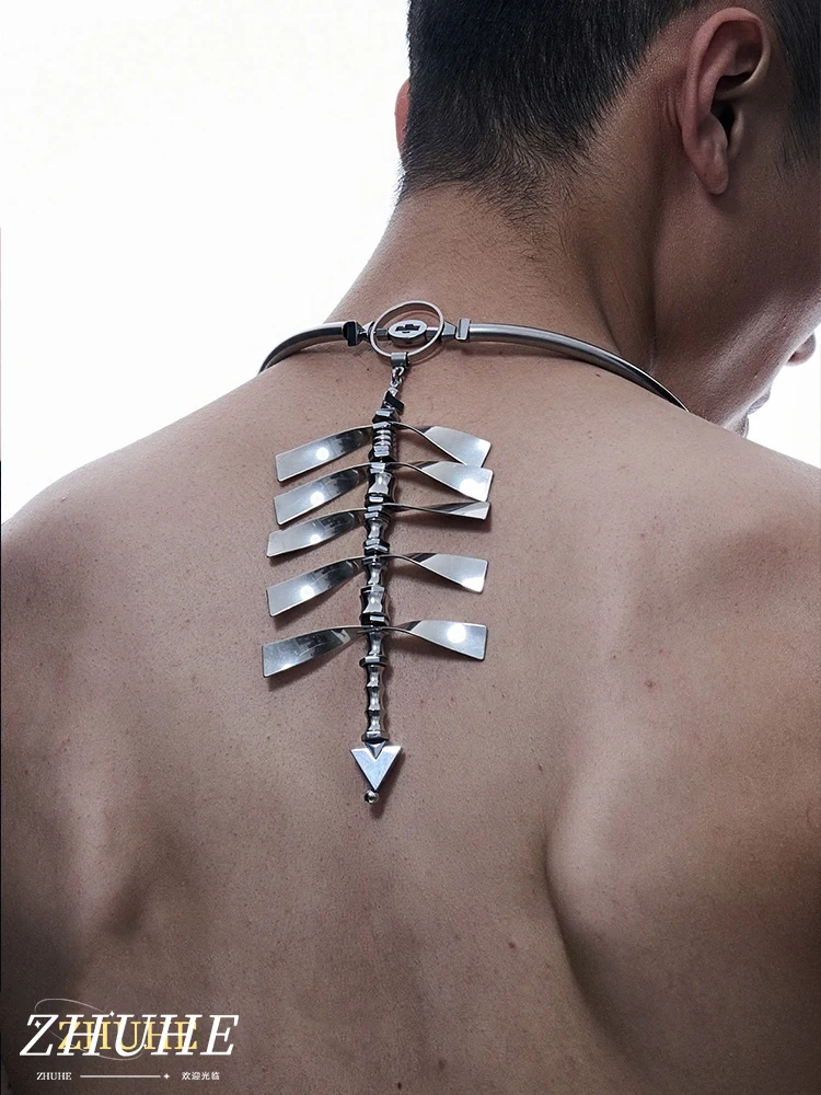 

ZHUHE Power Spine Necklace Cyberpunk Style For Women Men's Jewelry Accessories Party Gifts