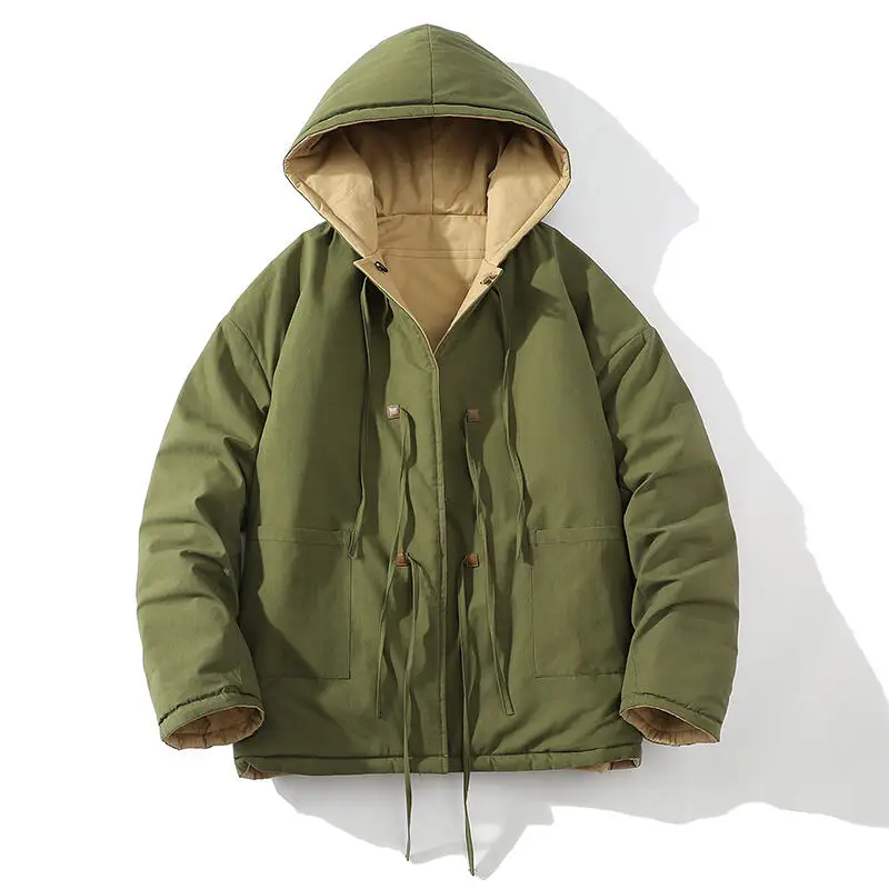Men Cotton Padded Jacket Autumn Winter Men Oversized Hooded Parkas Couple Warm Coats Two Sides Wear Outerwear Korean Parkas