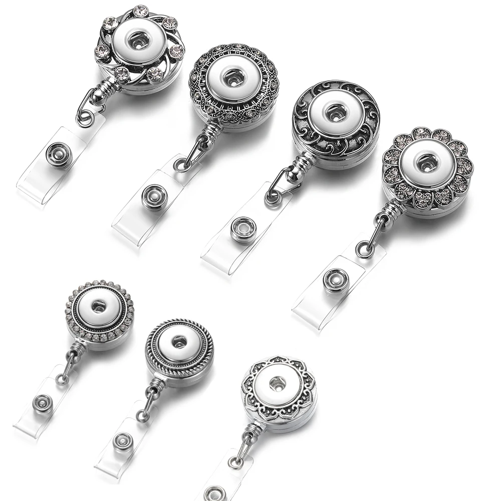 10PCS/Lot 18mm Snaps Retractable Pull ID Badge Zinc Alloy Metal DIY Jewelry Silver Badges Holder Reels Recoll Supplies with Clip