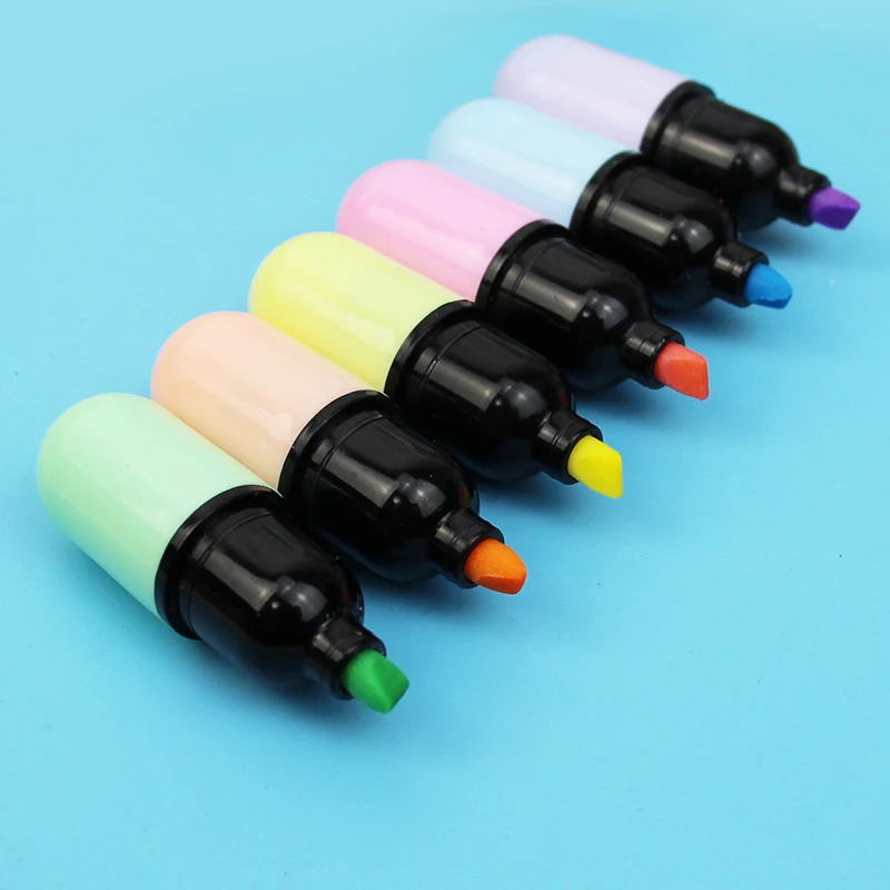 

6 colours/set Mini marker capsule shape candy colour student learning marker protection eco-friendly pigment highlighter CW-157