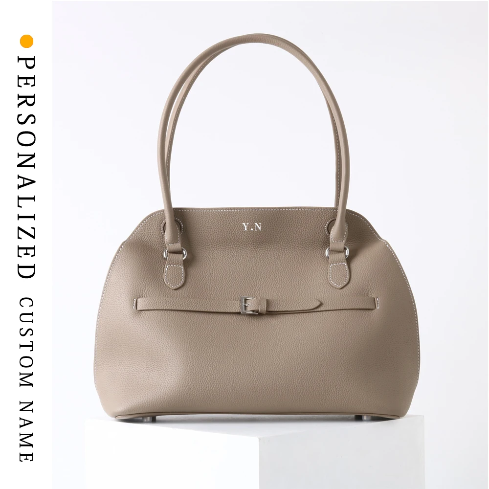 

New first-layer cowhide commuting tote bag large capacity shell bag one-shoulder handbag supports custom gold stamping service