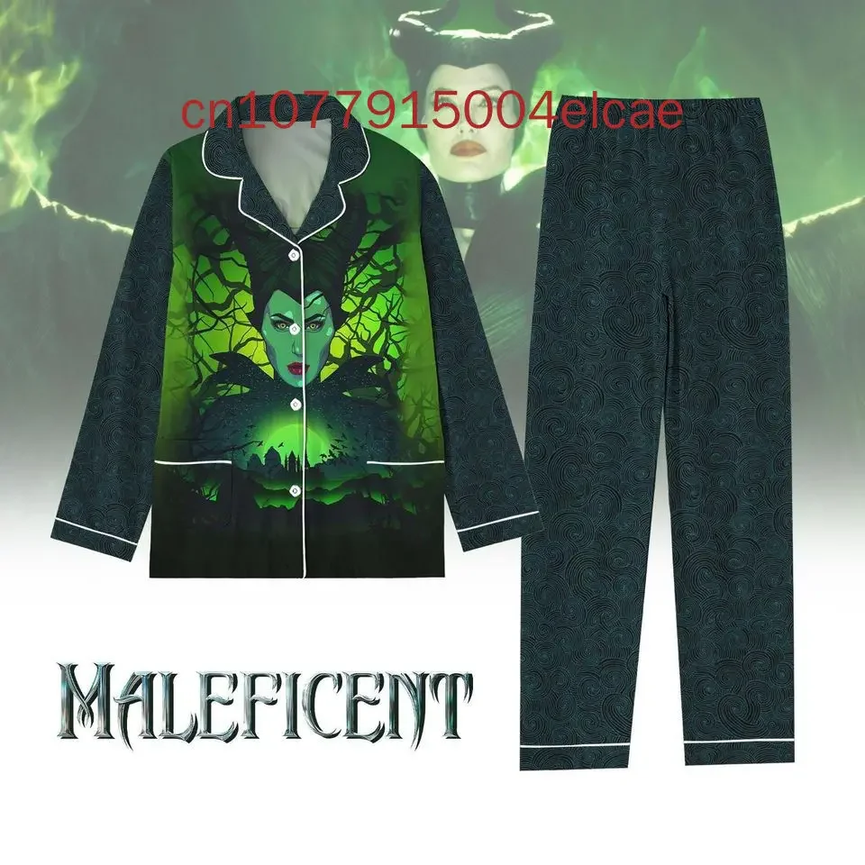 Disney Maleficent Villains Characters Pajama Set 3d Printed Maleficent Casual Men's and Women's Long Sleeve Shirt Pajama Set