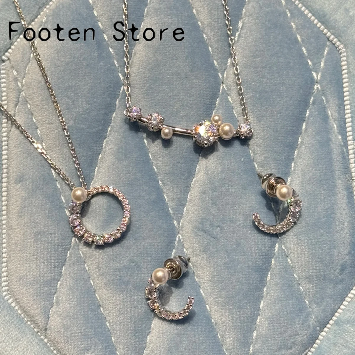 

2025 New Trend Fine Jewelry Set Charm Geometry Crystal Fashion Pearl Necklace Bracelet Ring Earring for Women's Anniversary Gift