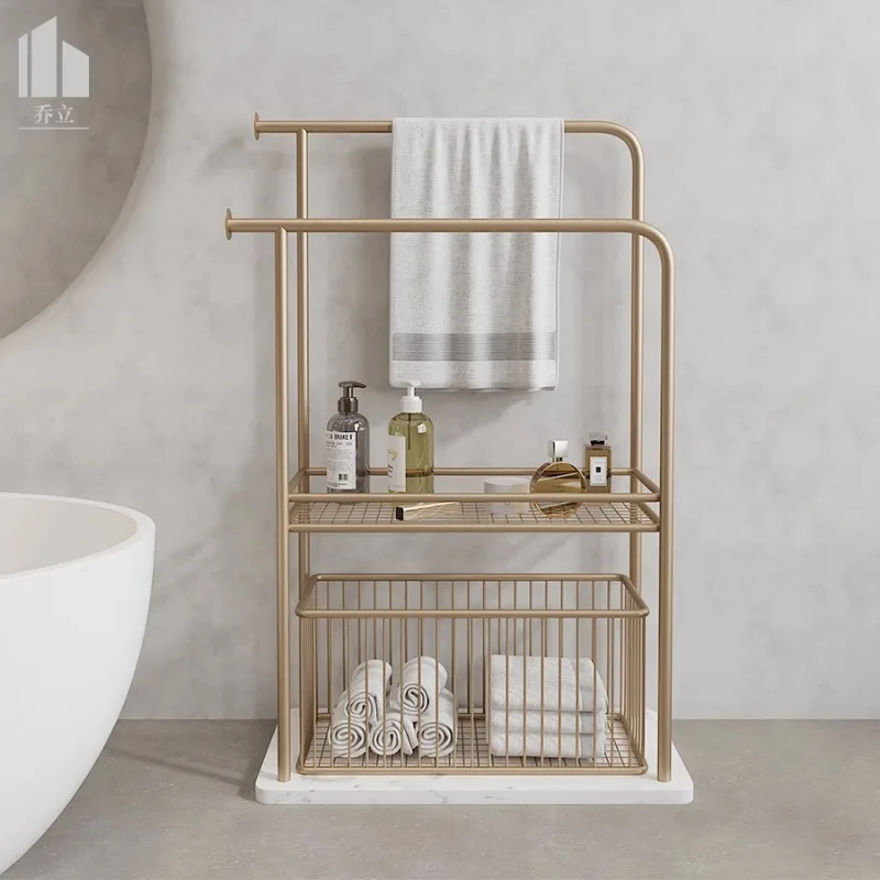 Iron Marble Floor Towel Rack Nordic Stain-Resistant Bathroom Shelf  Luxury Italian Style BathTowel Stand Durable Laundry Basket
