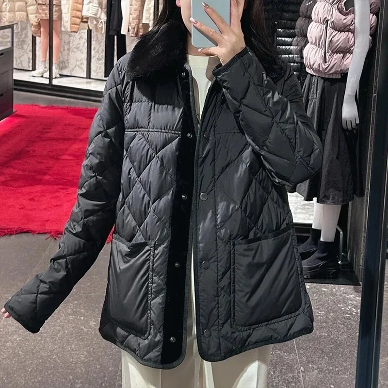 

High quality Imitation Mink Fur Down Cotton Coat Women Slim Versatile Jacket Hair Collar Splicing Short Parkas 2581613