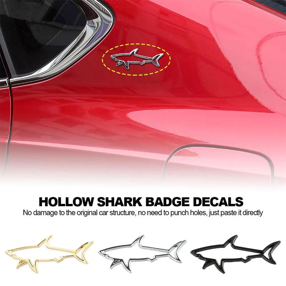 

3D Sticker Hollow Shark Emblem Badge Decals For Automobiles Motorcycle Computer Fuel Cap Car Shark Styling Metal Car decoration