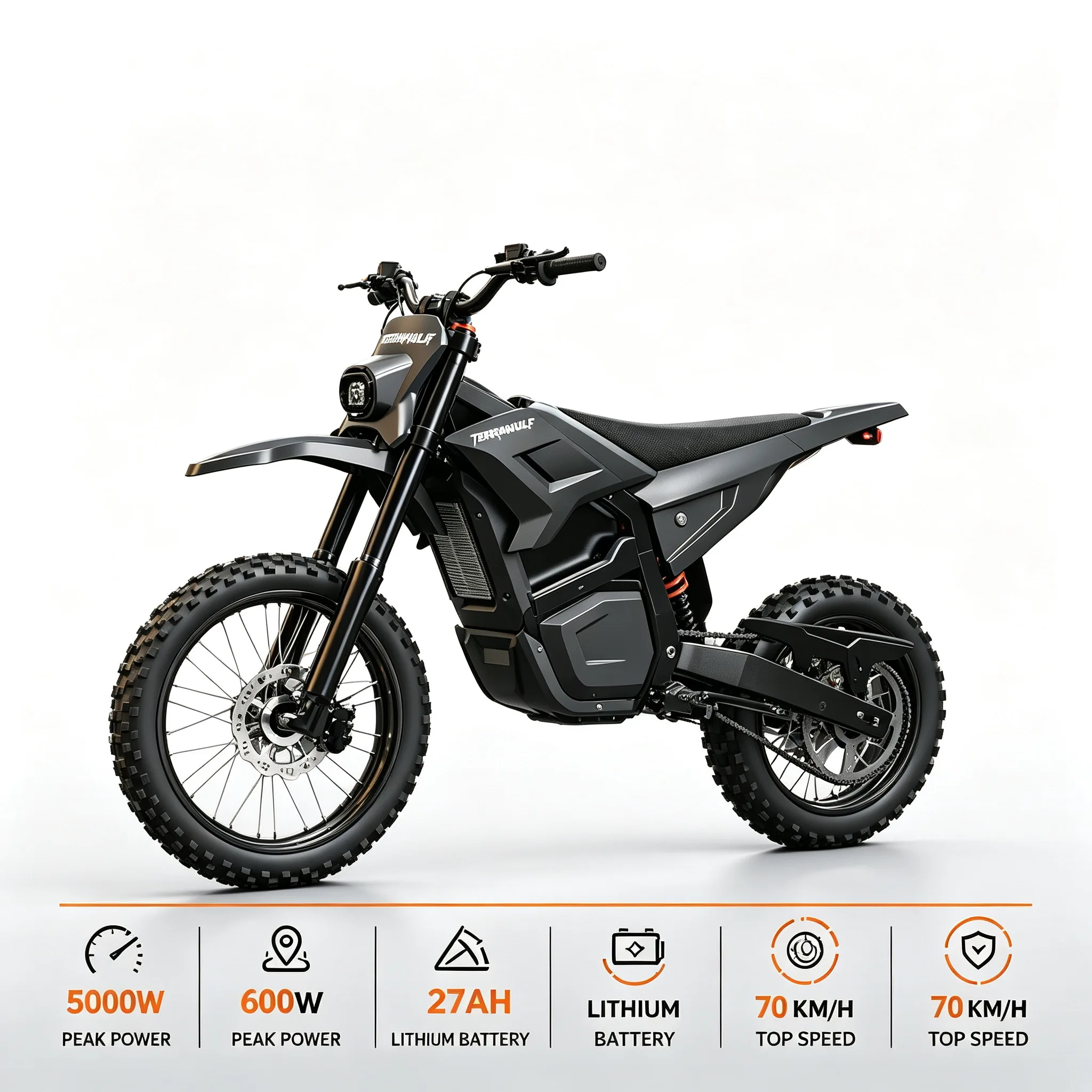 Terrawulf M7 Adult Electric Dirt Bike 72V High Power Mid‑Mount Motor Removable Lithium Battery Full Suspension Dual Hydraulic Disc Brake All‑Terrain Off‑Road Motocross E Motorcycle For Dirt Trail Mountain Riding